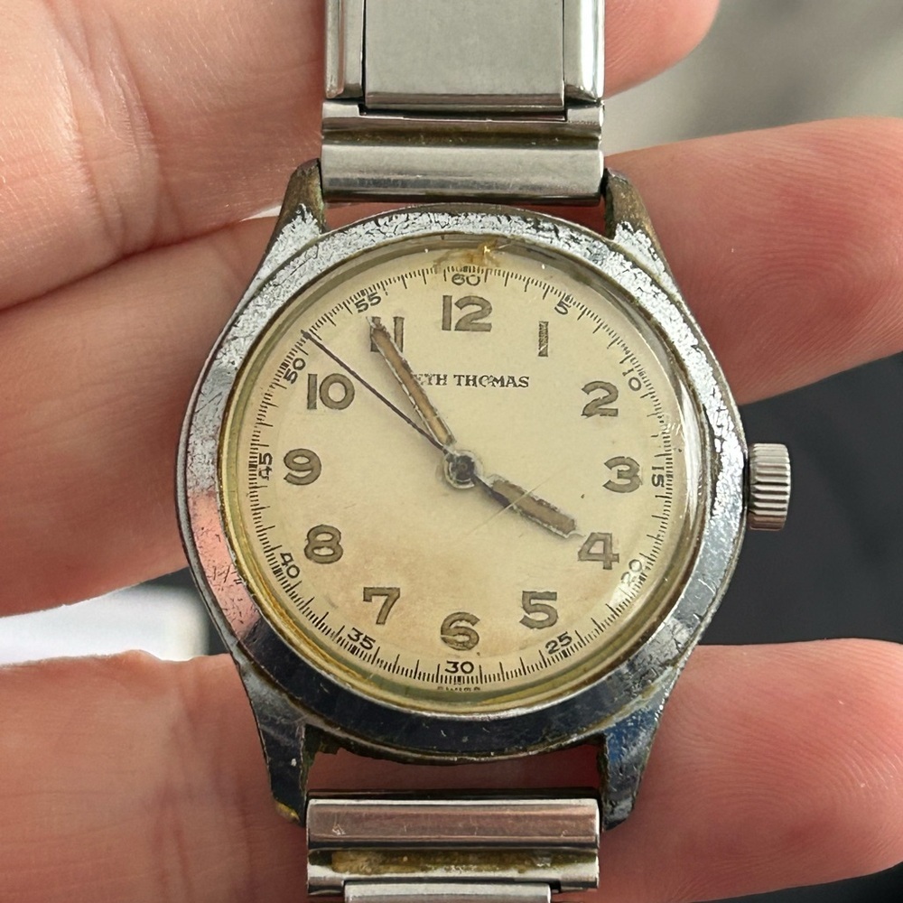 Seth Thomas Silver and Cream Watch vintage analog silver men watch